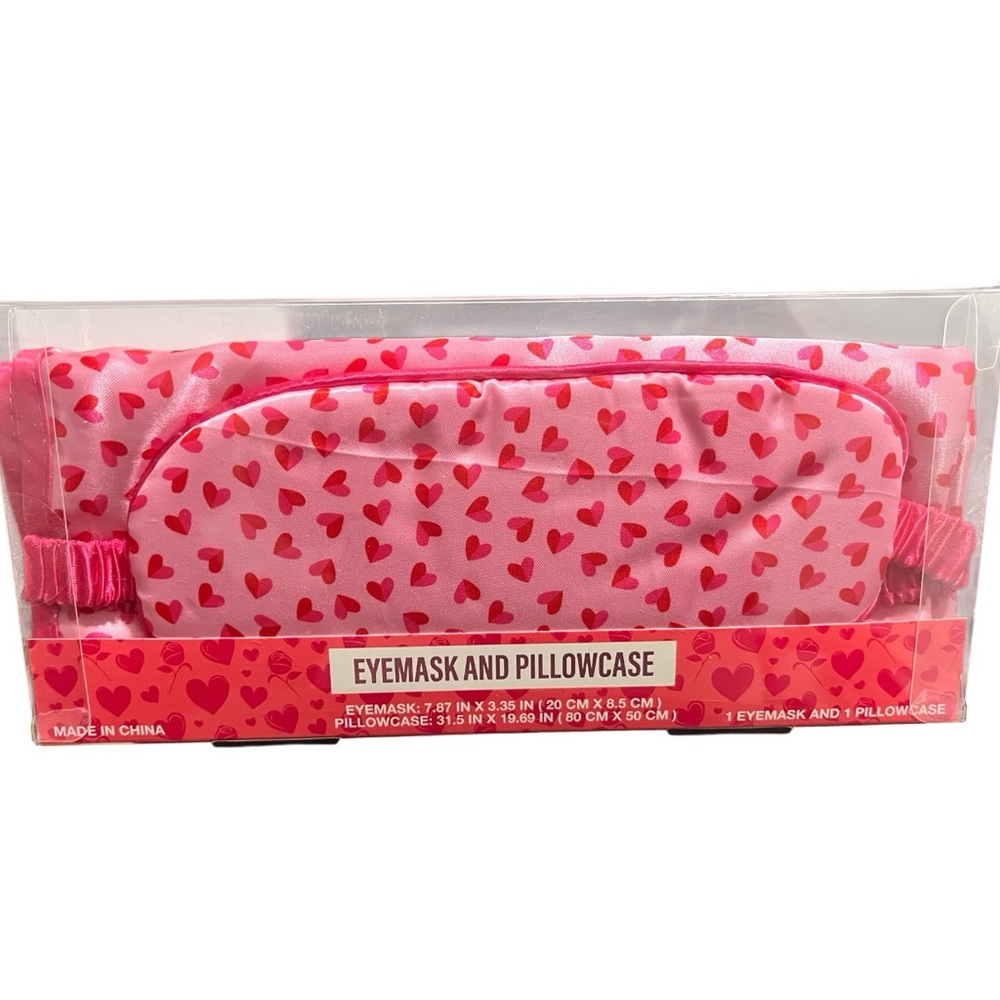 Pink & Red Heart eyemask and pillowcase set